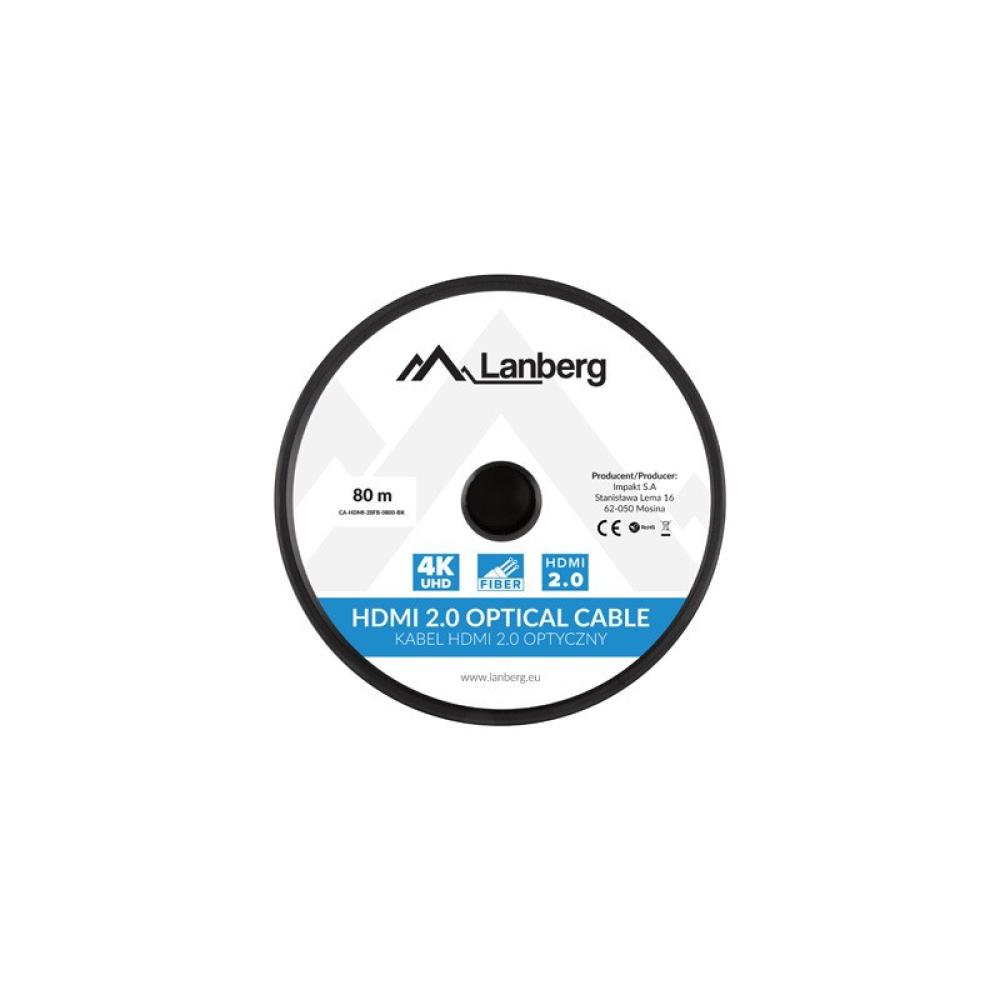 Lanberg - CA-HDMI-20FB-0800-BK cable HDMI 80 m HDMI tipo A (Estándar) Negro, Plata