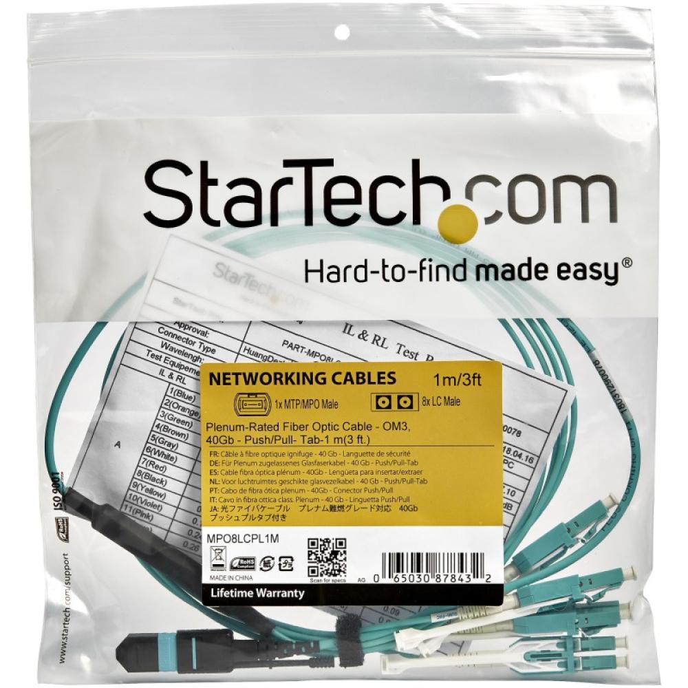 StarTech.com - MPO8LCPL3M Cable de fibra óptica e InfiniBand 3 m MPO/MTP 8x LC Color aguamarina