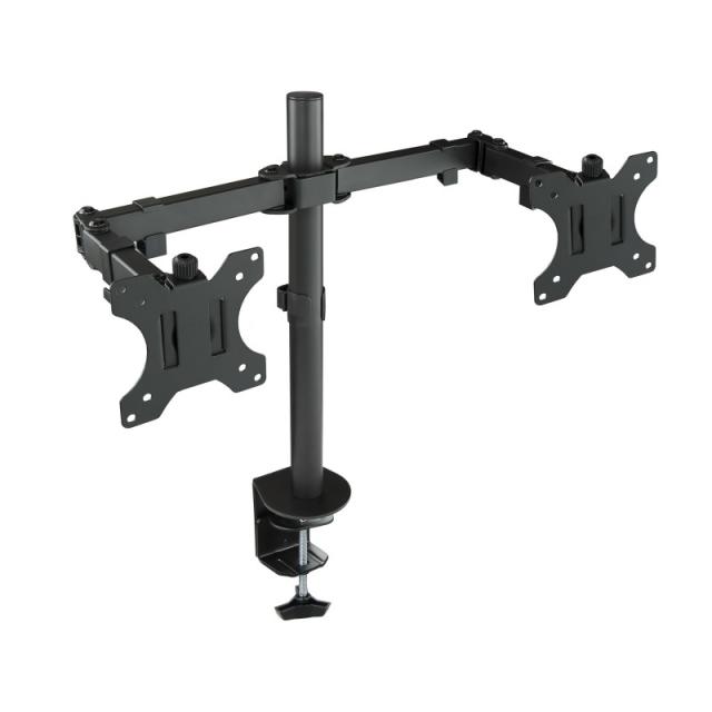 TooQ - Soporte de Mesa Giratorio e Inclinable para 2 Pantallas (Monitor / TV Plasma / LCD / LED) 13” – 32”, de Dos Brazos, Negro