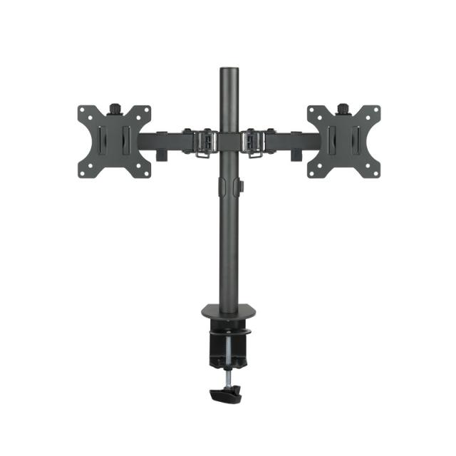 TooQ - Soporte de Mesa Giratorio e Inclinable para 2 Pantallas (Monitor / TV Plasma / LCD / LED) 13” – 32”, de Dos Brazos, Negro