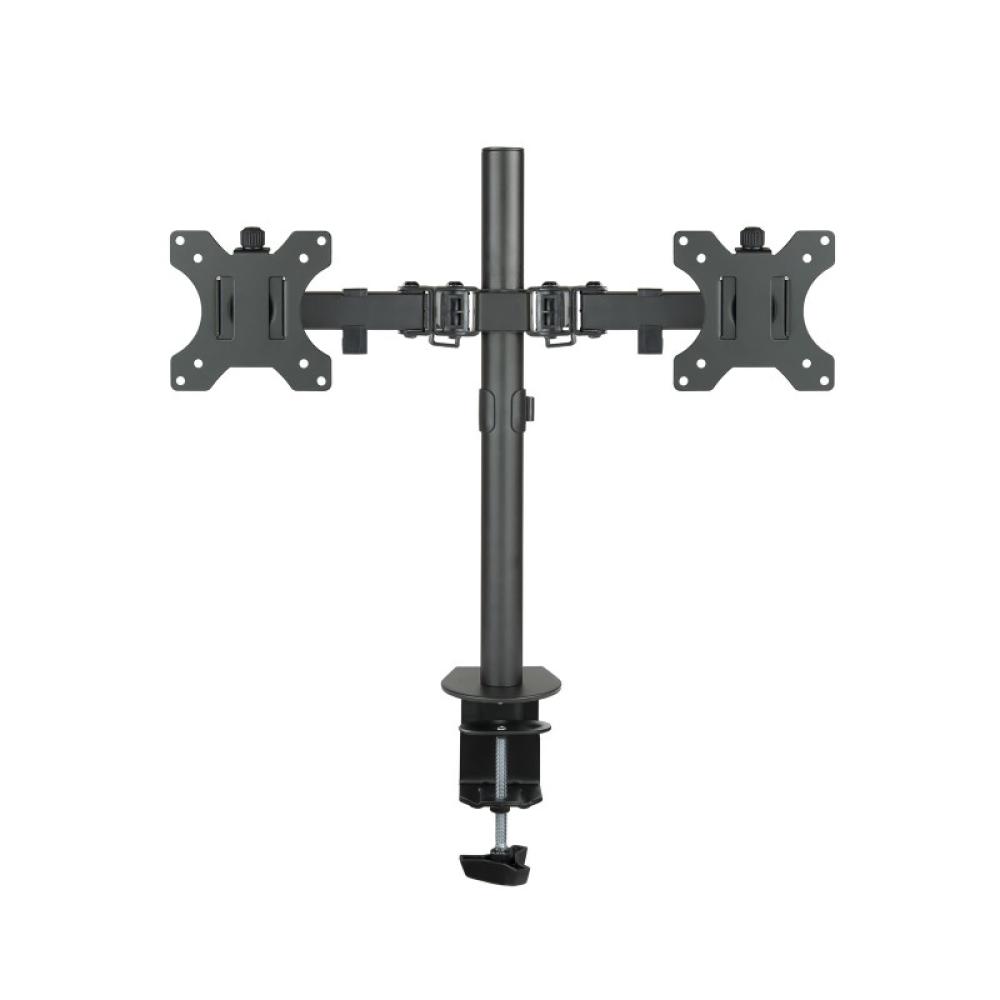 TooQ - Soporte de Mesa Giratorio e Inclinable para 2 Pantallas (Monitor / TV Plasma / LCD / LED) 13” – 32”, de Dos Brazos, Negro