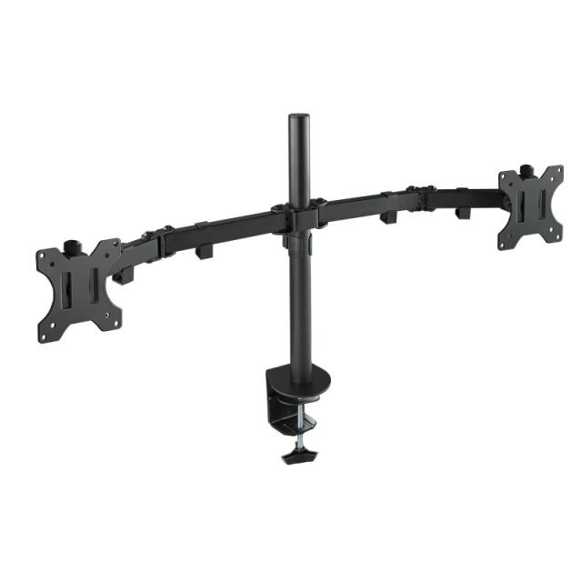 TooQ - Soporte de Mesa Giratorio e Inclinable para 2 Pantallas (Monitor / TV Plasma / LCD / LED) 13” – 32”, de Dos Brazos, Negro