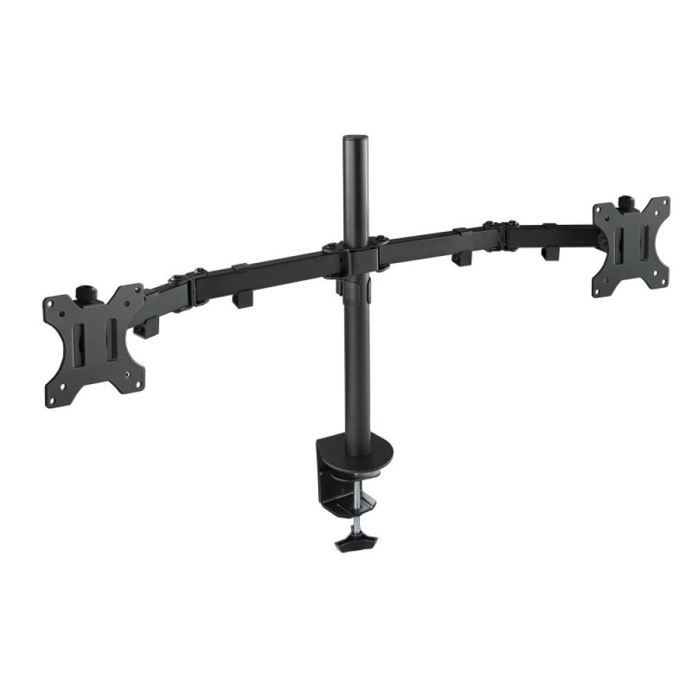 TooQ - Soporte de Mesa Giratorio e Inclinable para 2 Pantallas (Monitor / TV Plasma / LCD / LED) 13” – 32”, de Dos Brazos, Negro