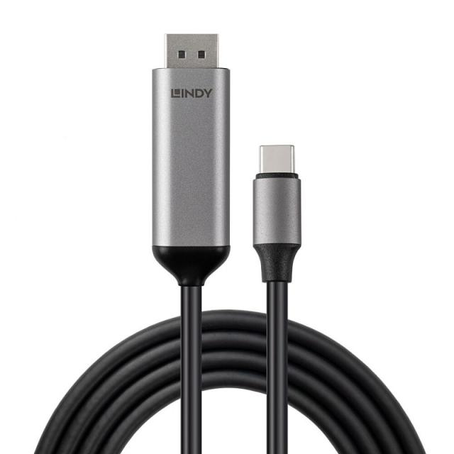 Lindy - 43504 adaptador de cable de vídeo 2 m USB Tipo C DisplayPort Gris