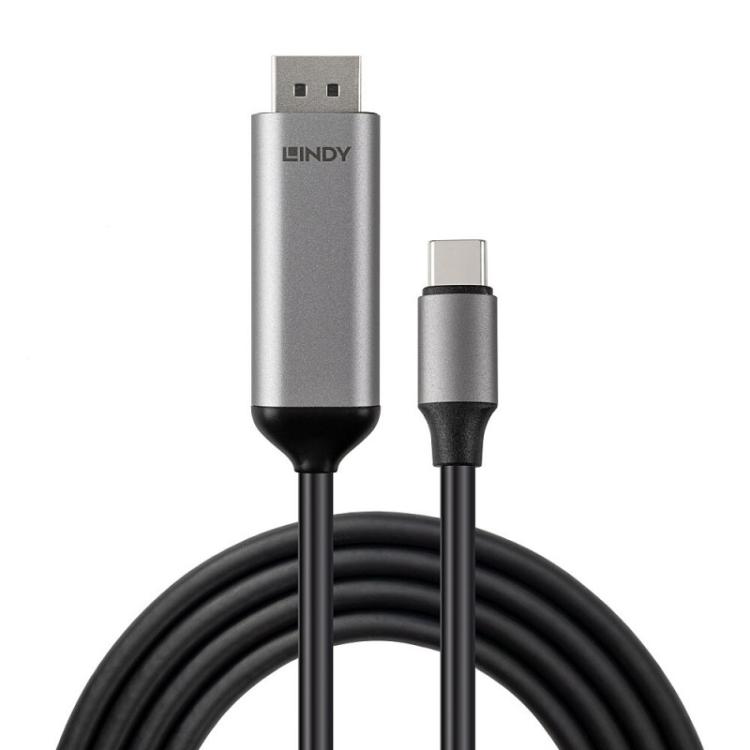 Lindy - 43504 adaptador de cable de vídeo 2 m USB Tipo C DisplayPort Gris