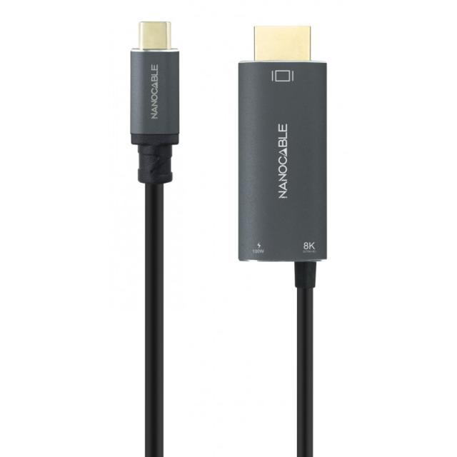 Nanocable - 10.15.5182 adaptador de cable de vídeo 1,8 m USB Tipo C HDMI + USB Type-C Negro