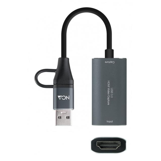 Nanocable - 10.15.0001 adaptador de cable de vídeo HDMI tipo A (Estándar) USB Type-C + USB Type-A Gris