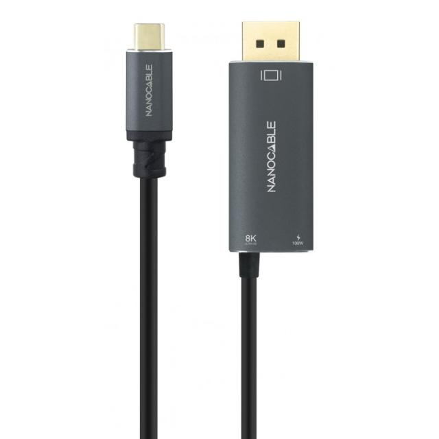 Nanocable - 10.15.5012 adaptador de cable de vídeo 1,8 m USB Tipo C DisplayPort + USB Type-C Negro