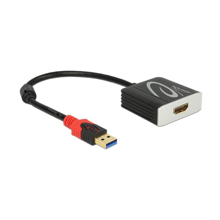 DeLOCK - 62736 adaptador de cable de vídeo 0,2 m USB tipo A HDMI Negro