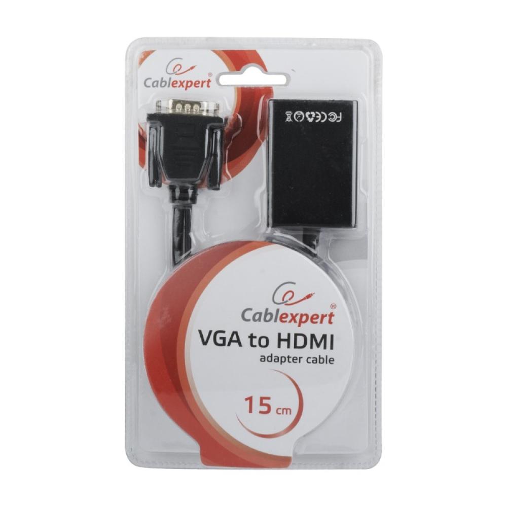 Gembird - A-VGA-HDMI-01 adaptador de cable de vídeo 0,15 m HDMI tipo A (Estándar) VGA (D-Sub) Negro