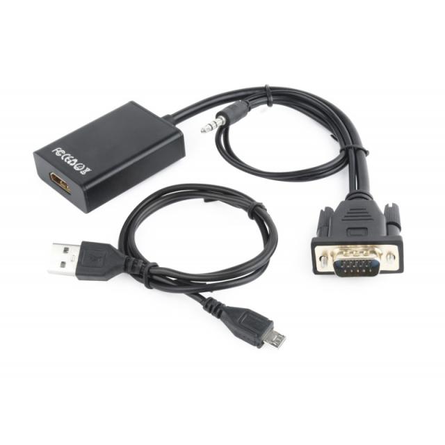 Gembird - A-VGA-HDMI-01 adaptador de cable de vídeo 0,15 m HDMI tipo A (Estándar) VGA (D-Sub) Negro