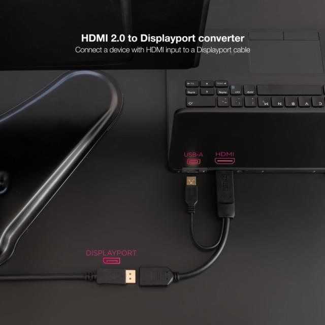 Nanocable - Conversor HDMI 2.0 a DisplayPort V1.2 Negro, 20 cm