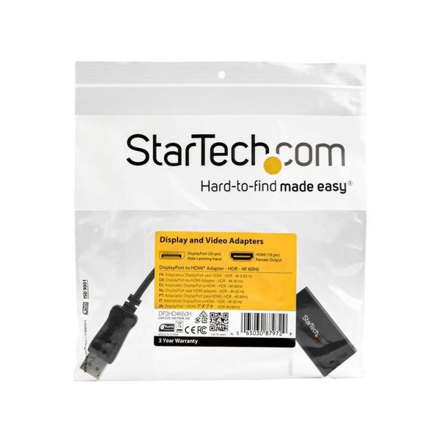 StarTech.com - Adaptador DisplayPort a HDMI con HDR - 4K 60Hz - Negro