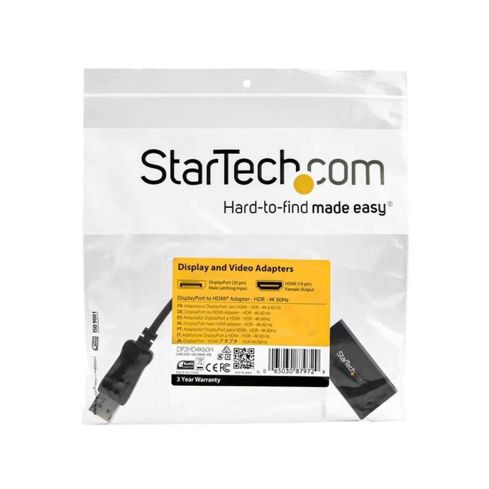 StarTech.com - Adaptador DisplayPort a HDMI con HDR - 4K 60Hz - Negro