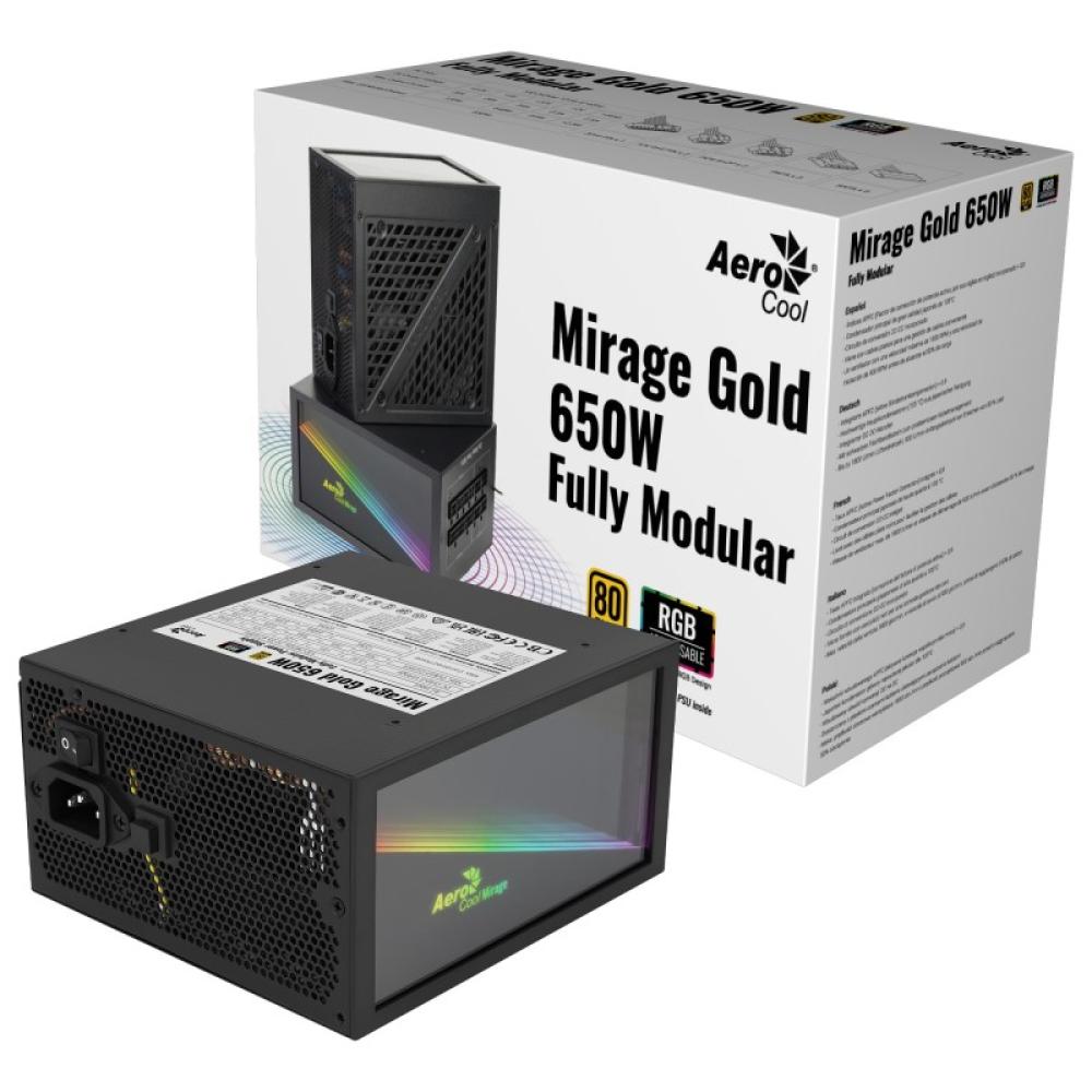 Aerocool - MIRAGEGOLD 650W Fuente Alimentación PC Modular RGB 80 Plus Gold Condensadores Japoneses