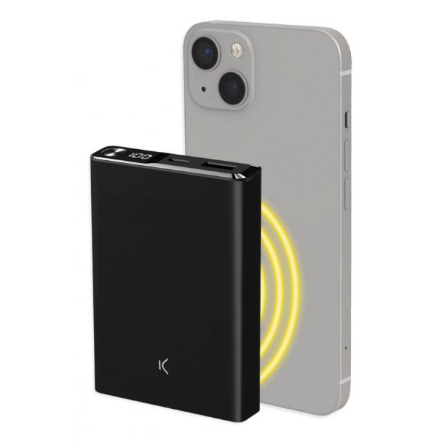 Ksix - Powerbank magnética 10.000 mAh, Compatible MagSafe, Power Delivery, 22,5 W, Cable USB-A a USB-C, Carga simultánea, Negro