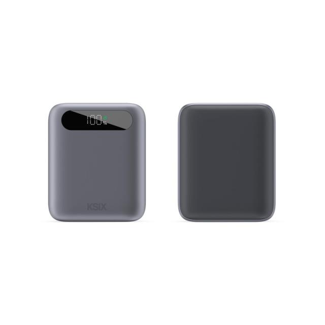 Ksix - Powerbank 10.000 mAh, Carga rápida 22,5 W PD, Carga simultánea, Cable Convertible USB-C + lazo, Pantalla LED, Gris
