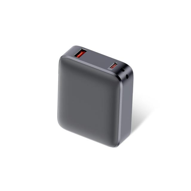 Ksix - Powerbank 10.000 mAh, Carga rápida 22,5 W PD, Carga simultánea, Cable Convertible USB-C + lazo, Pantalla LED, Gris