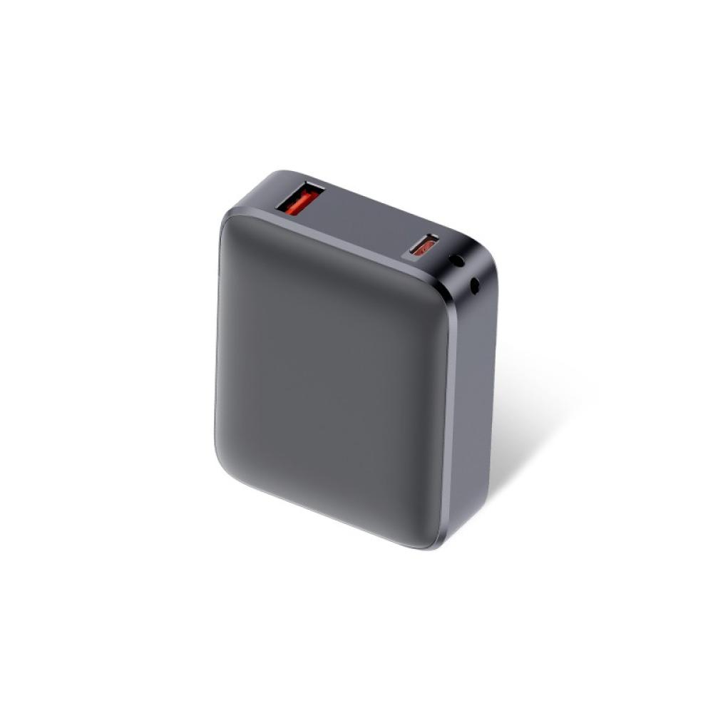 Ksix - Powerbank 10.000 mAh, Carga rápida 22,5 W PD, Carga simultánea, Cable Convertible USB-C + lazo, Pantalla LED, Gris