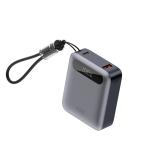 Ksix - Powerbank 10.000 mAh, Carga rápida 22,5 W PD, Carga simultánea, Cable Convertible USB-C + lazo, Pantalla LED, Gris