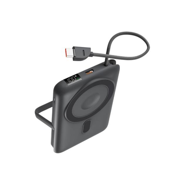 Ksix - Powerbank 10.000 mAh, Carga Rápida 22,5W PD, Compatible MagSafe® y AppleWatch®, Soporte integrado, Gris