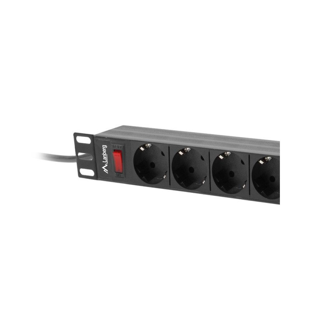 Lanberg - PDU-09F-0300-BK unidad de distribución de energía (PDU) 9 salidas AC 1U Negro, Gris