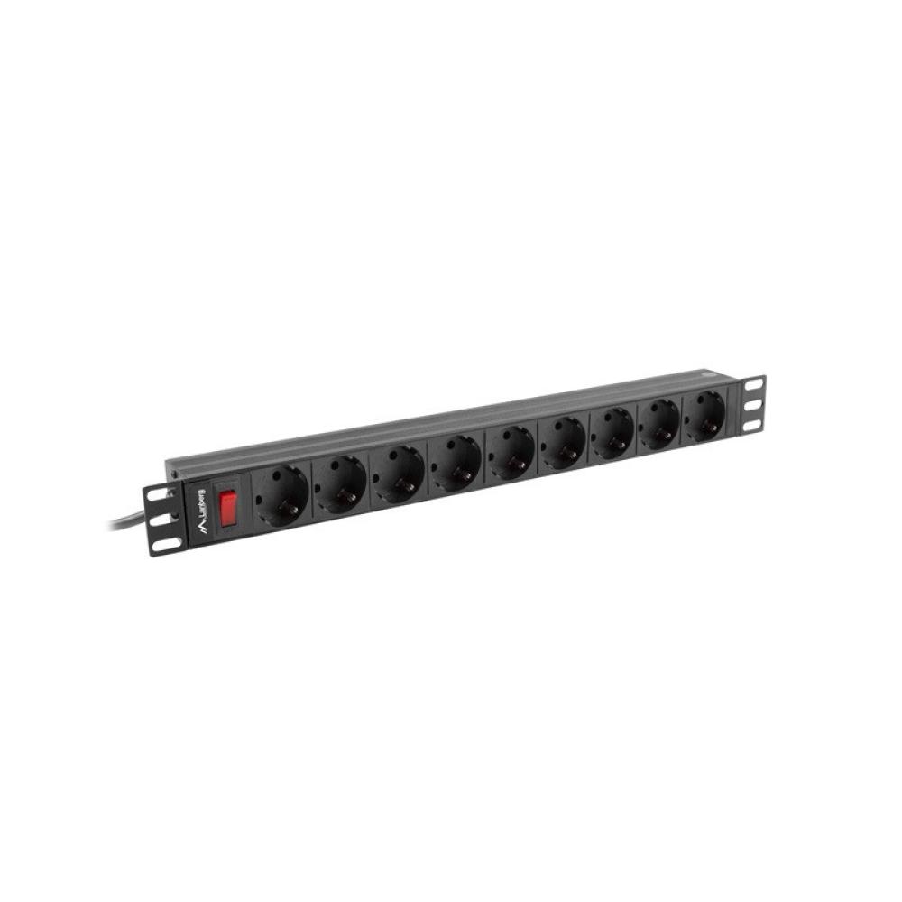 Lanberg - PDU-09F-0300-BK unidad de distribución de energía (PDU) 9 salidas AC 1U Negro, Gris