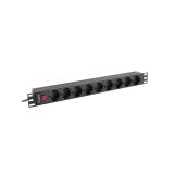 Lanberg - PDU-09F-0300-BK unidad de distribución de energía (PDU) 9 salidas AC 1U Negro, Gris