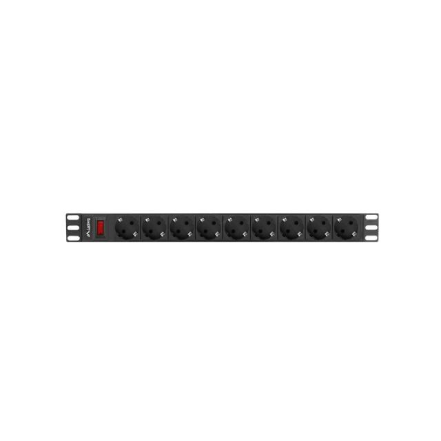 Lanberg - PDU-09F-0300-BK unidad de distribución de energía (PDU) 9 salidas AC 1U Negro, Gris