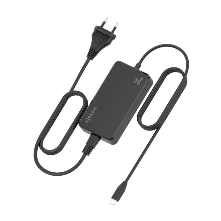 AISENS - Cargador De Sobremesa GaN 65W PD3.0 1xUSB-C 1.8m, Negro
