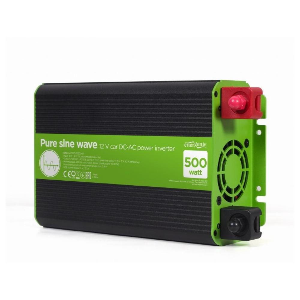 EnerGenie - EG-PWC-PS500-01 adaptador e inversor de corriente Auto 500 W Negro, Verde
