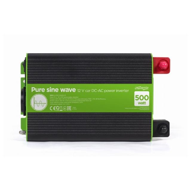 EnerGenie - EG-PWC-PS500-01 adaptador e inversor de corriente Auto 500 W Negro, Verde