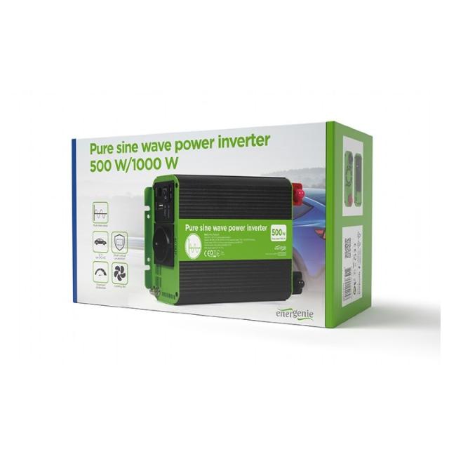 EnerGenie - EG-PWC-PS500-01 adaptador e inversor de corriente Auto 500 W Negro, Verde