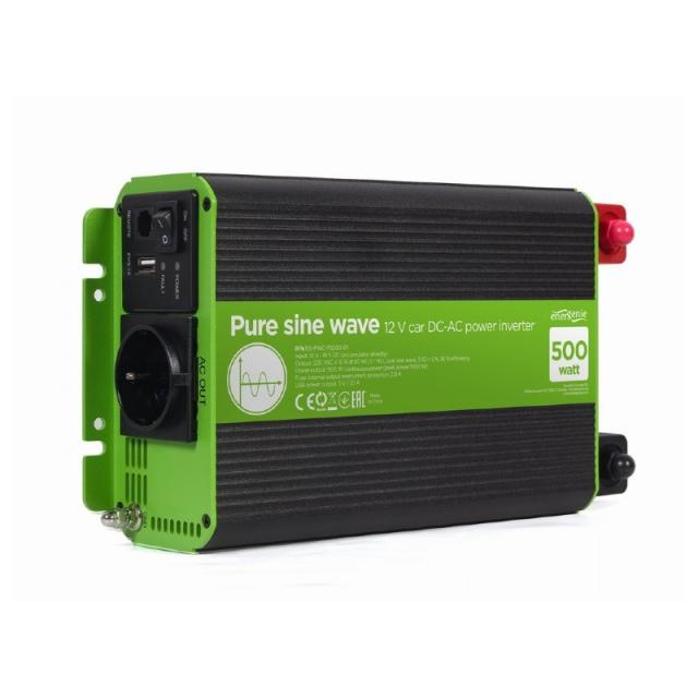 EnerGenie - EG-PWC-PS500-01 adaptador e inversor de corriente Auto 500 W Negro, Verde