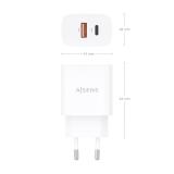 AISENS - Cargador GaN 30W, 1xUSB-C PD3.0 QC4.0, 1xUSB-A QC3.0, Blanco - A110-0952