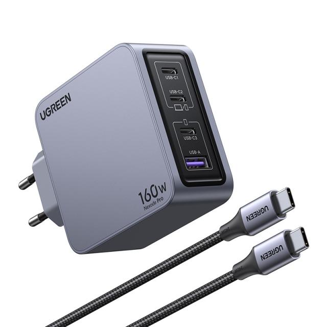 Ugreen - Nexode Pro 160W GaN Charger with USB-C Cable Universal Negro, Gris Corriente alterna Carga rápida Interior