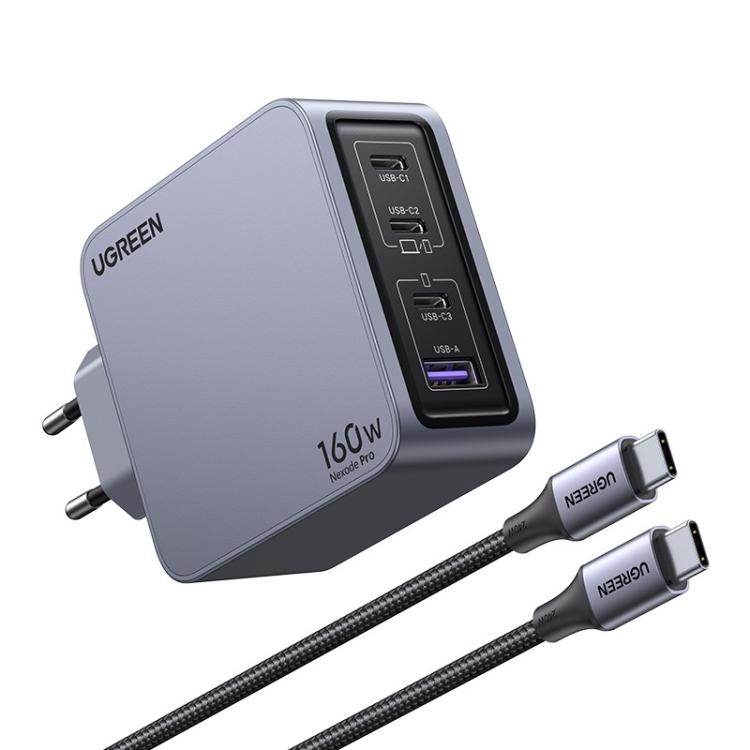 Ugreen - Nexode Pro 160W GaN Charger with USB-C Cable Universal Negro, Gris Corriente alterna Carga rápida Interior