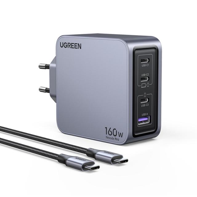 Ugreen - Nexode Pro 160W GaN Charger with USB-C Cable Universal Negro, Gris Corriente alterna Carga rápida Interior