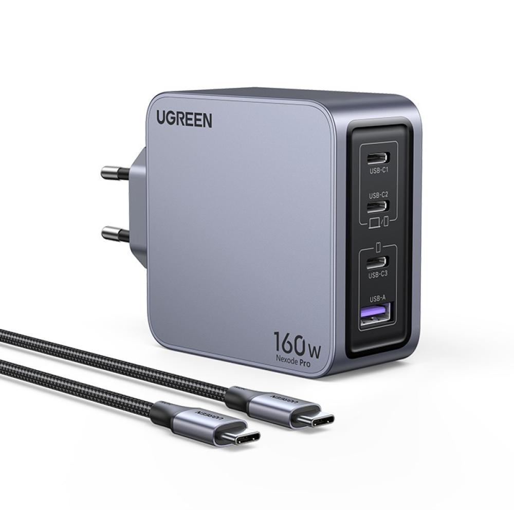 Ugreen - Nexode Pro 160W GaN Charger with USB-C Cable Universal Negro, Gris Corriente alterna Carga rápida Interior