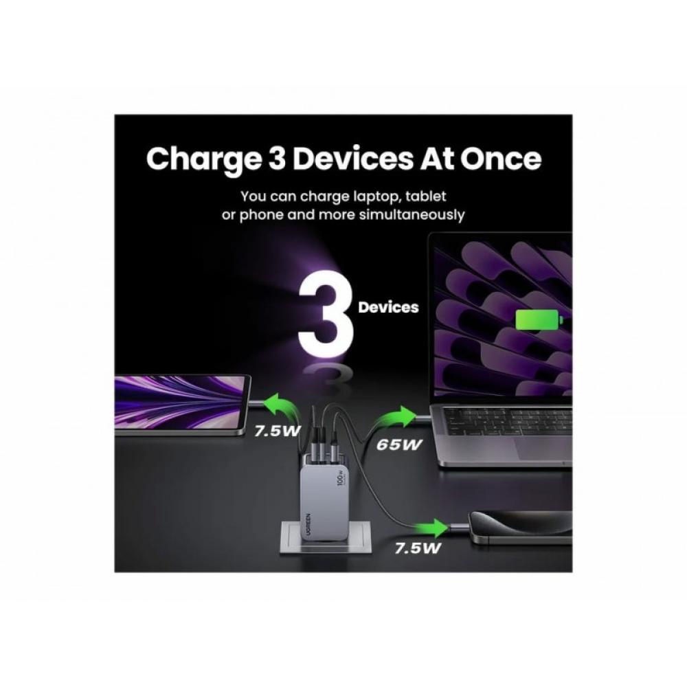Ugreen - Nexode Pro EU 3-Port GaN PD Fast Charger With USB-C Cable Universal Negro, Gris Corriente alterna Carga rápida Interior