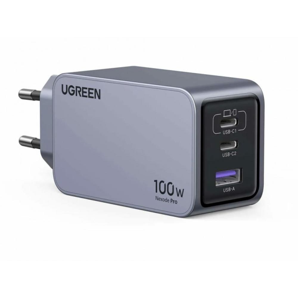 Ugreen - Nexode Pro EU 3-Port GaN PD Fast Charger With USB-C Cable Universal Negro, Gris Corriente alterna Carga rápida Interior
