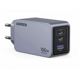 Ugreen - Nexode Pro EU 3-Port GaN PD Fast Charger With USB-C Cable Universal Negro, Gris Corriente alterna Carga rápida Interior
