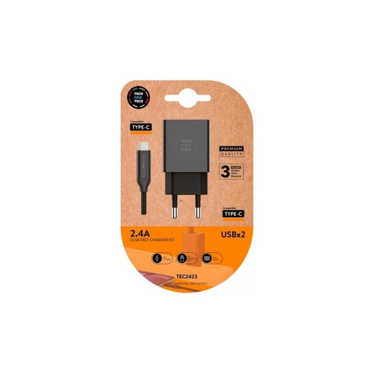 TECH ONE TECH - TEC2423 cargador de dispositivo móvil Negro Interior