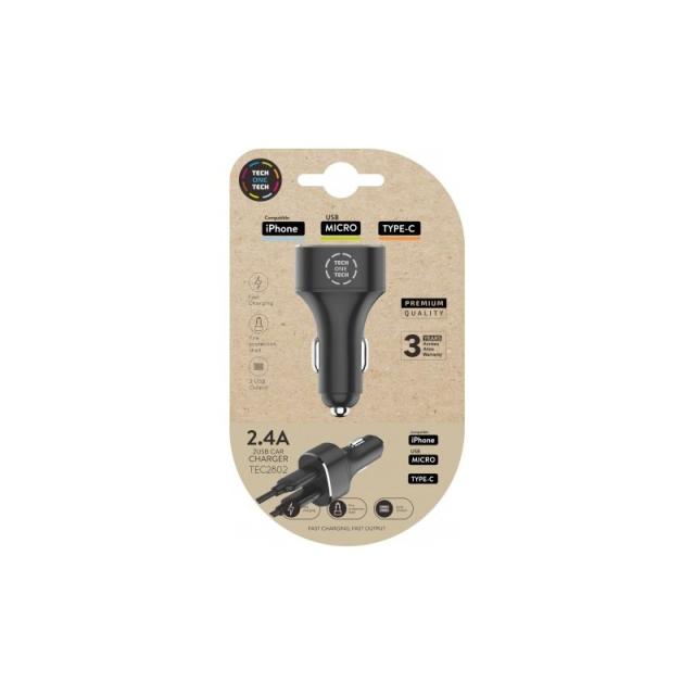 TECH ONE TECH - TEC2802 cargador de dispositivo móvil Negro Auto