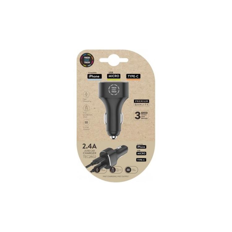 TECH ONE TECH - TEC2802 cargador de dispositivo móvil Negro Auto