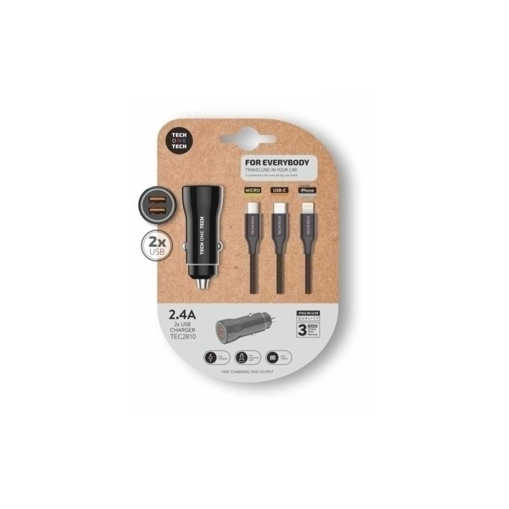 TECH ONE TECH - CARGADOR TECHONE DOBLE MECHERO NEGRO