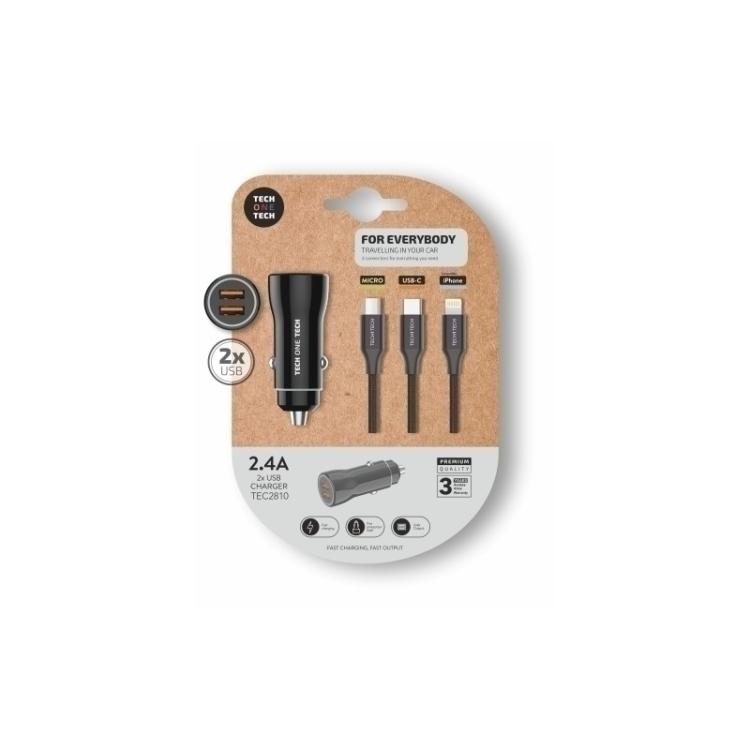 TECH ONE TECH - CARGADOR TECHONE DOBLE MECHERO NEGRO