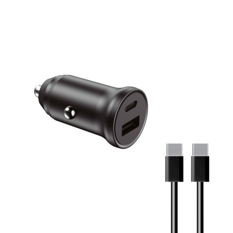 Ksix - Cargador de coche , 20W, Carga rápida, Power Delivery, Multipuerto USB-C y USB-A + cable USB-C a USB-C, Negro