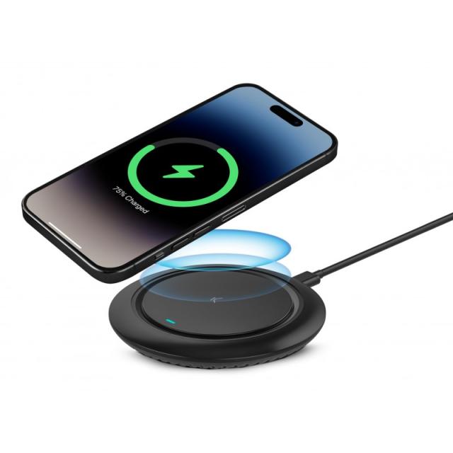Ksix - Base de carga inalámbrica Fast Charge 15 W, Para smartphones y auriculares Qi, Carga rápida, Cable USB-C a USB-C, Negro