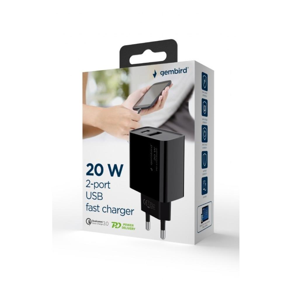 Gembird - TA-UC-PDQC20-01-BK cargador de dispositivo móvil Universal Negro Corriente alterna Carga rápida Interior
